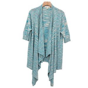 Michael Kors Womens Open Cardigan Large Green 3/4 Sleeve Metallic Thread Casual